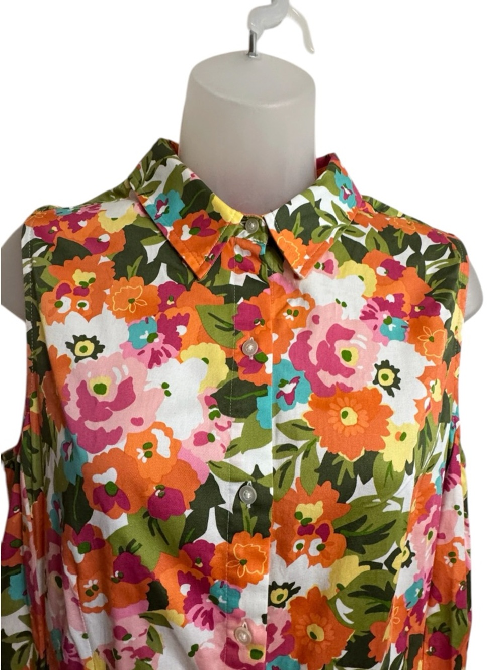 Talbots Floral Sleeveless Collared Dress Cotton/Span LARGE/PETITE #CL - Picture 2 of 8